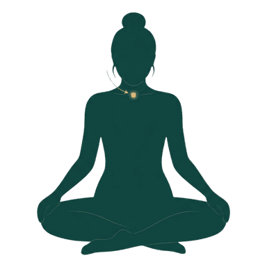 Silhouette im Meditationssitz mit goldenem Punkt an der Kehle
