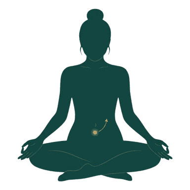 Silhouette im Meditationssitz mit goldenem Punkt am Bauch
