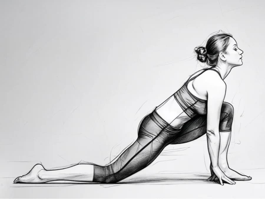 Zeichnung: Aśva Sañcālanāsana, Reiterstellung, Ausfallschritt
