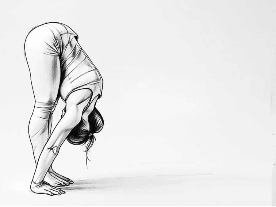 Zeichnung: Uttānāsana / Pādahastāsana, Vorwärtsbeuge, Hand-zu-Fuß-Stellung