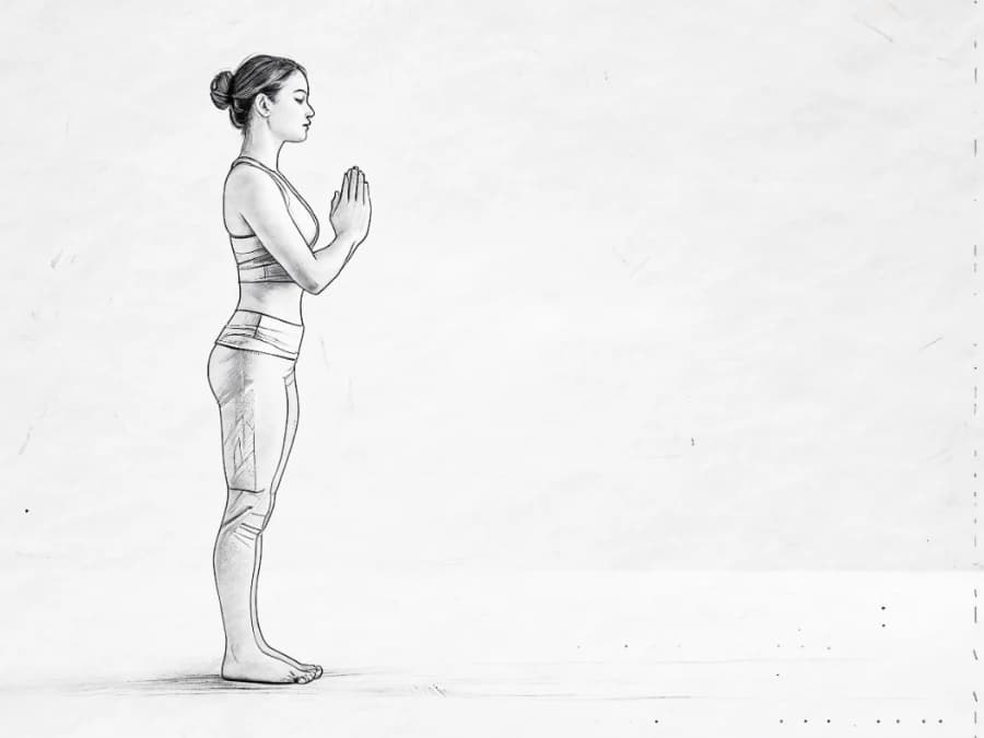 Zeichnung: Praṇāmāsana, Gebetshaltung