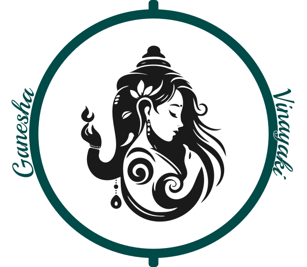 das Logo von Vinayaki-Yoga und Coaching, bestehend aus dem Kopf von Ganesha und einer Frau
